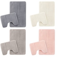 2 Piece Ribbed Bath Mat set Extra Soft Bathroom Rug Water Absorbent Toilet