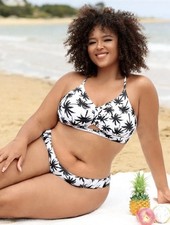 Ladies Coconut Palm Tree Print Cut Out Bikini Size 0XL 16 Summer Beach