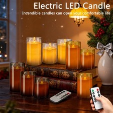 Set of 3 Glass Moving Fake Flame LED Candles Flickering Light with Timer Remote