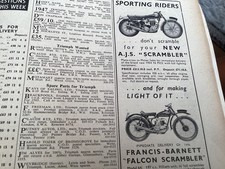 AJS 16 MCS FRANCIS BARNETT FALCON SCRAMBLER  MOTOR SALES 1954 MOTORCYCLE ARTICL.