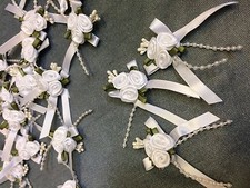 Pearl Satin Ribbon Rose Buds & Pearls  5 Per Pack Various Colours