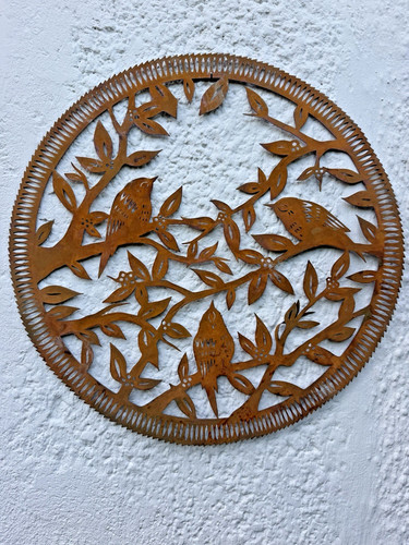 Rustic bird metal garden art - metal,