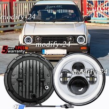 Chrome 7" Round LED Headlight Hi/Low Beam Halo Angel Eyes Fit VW Golf Mk2 83-92