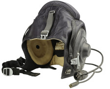 Soviet Military Leather Aviator Helmet with Headset – Vintage Air Force Pilot Ca