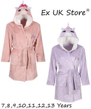 GIRLS DRESSING GOWN UNICORN NOVELTY HOOD SOFT LUXURY PLUSH NIGHTWEAR 7-13Y NEW