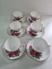 Vintage Bone China Teacups & Saucers Royal Vale Set of 6 Tea Cups and Saucers