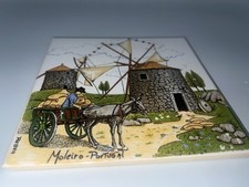 Beautiful Portuguese Ceramic Wall Art Tile Farmer Windmill Made In Portugal
