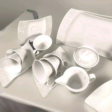 Lubiana Fine China Art Deco White Grey Scrolling Design  27 piece Dinner Service