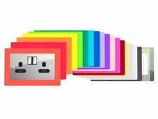 DOUBLE LIGHT SWITCH SOCKET COLOURED ACRYLIC SURROUND FINGER PLATE - HUGE COLOUR