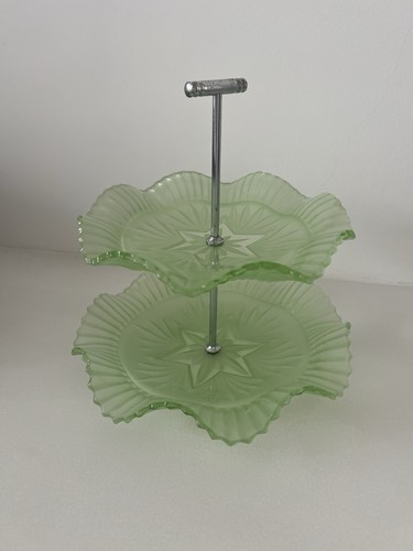 Art deco green glass tier - green, 2-tier