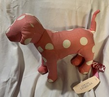 RARE NEW Victorias Secret PINK Stuffed Plush Dog Pink White Polka Dot