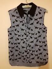Kate Spade Womans Purple and Black Cat Blouse. size 0/8