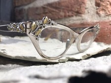 VTG. 50s ORIG. Deco Cat Eye Reading Eyeglasses Silver Metal TURA spectacles M