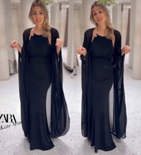 KATE MOSS ZARA BLACK CHIFFON ASYMMETRIC TASSELLED FRINGE MAXI KIMONO JACKET CAPE