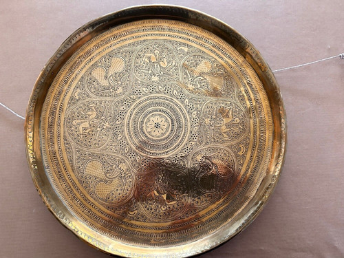 Vintage brass engraved tray - engraved,