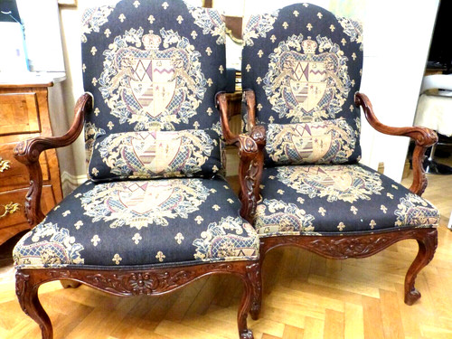 Pair carved mahogany louis - carved, xiv
