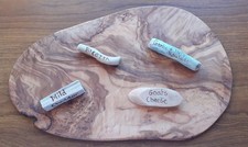 Olive Wood Serving Board with your choice of 4 hand engraved wood cheese labels