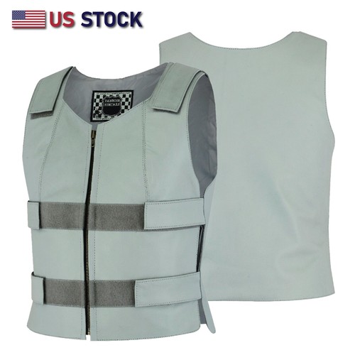 Gray leather vest - leather,