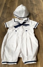 Sarah Louise Rare Baby Boy Short Sailor Romper With Hat Size Age 6 Months.