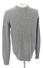 Jack Wills Mens Jumper Cable Knit Grey Merino Wool Knitwear Crew Neck Size M