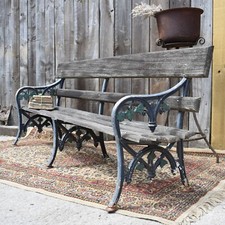Antique Victorian English Vine Leaf Cast Iron Wooden Slat Long Garden Park Bench