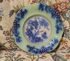 Antique Flow Blue Plate Gilded
