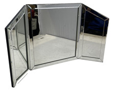 Tri Fold Desktop Triple Mirror Bevelled Glass Vanity Dressing Table 24"x13" Deco