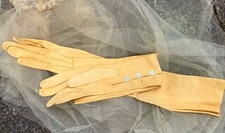 Antique unworn washable chamois leather opera gloves by Perrins. 2prs available