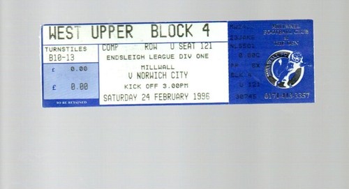 Unused ticket millwall - unused,