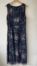 Hobbs Floral Chiffon A-Line Maxi Dress Womens 16 Sleeveless Navy Occasional