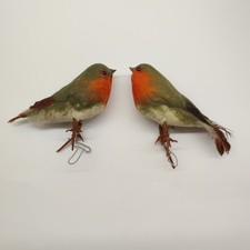 Vintage Set Of 2 Christmas Tree Ornament Feather Wired Robin Decoration Ornament