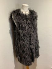 ZARA grey real fur sleeveless waistcoat gilet M VGC textured long classic winter
