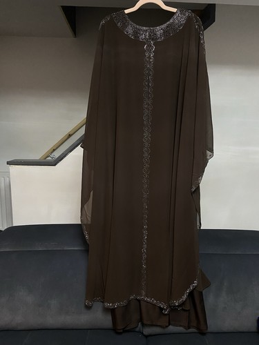 2pc brown butterfly abaya with - 2pc,