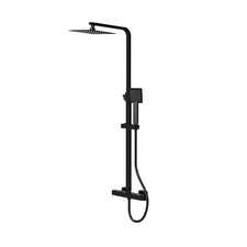 Nuie Matt Black Thermostatic Bar Shower & Rigid Riser Kit Ultra-Slim Bathroom