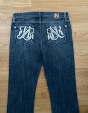 Rock & Republic Women’s Washed Mid Blue Denim Logo Sequin Bling Y2K Jeans 29”