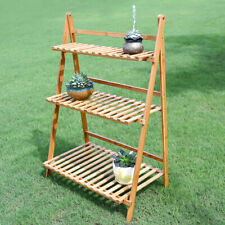 Folding 3 Tier Ladder Shelf Storage Shelving Unit Wooden Bookcase Plant Display