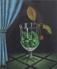 AL-HASIMI AZZA Green cherries in a glass, colour mezzotint, numbered 41/100