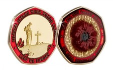 Armistice/Remembrance Commemorative with Embroidered Poppy & Red Enamel. WW1 WW2