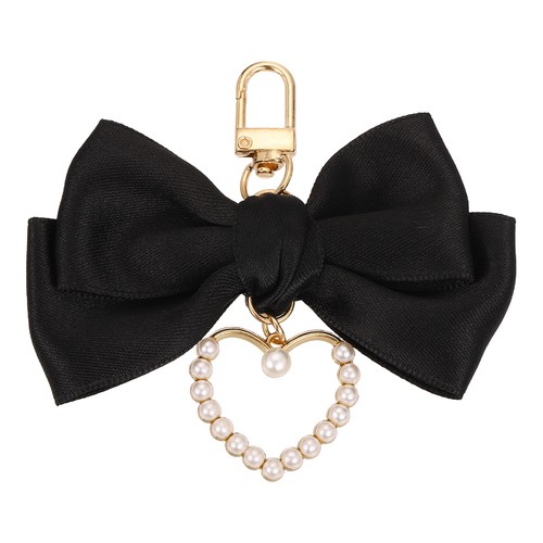 Black pearl heart bow knot - black,