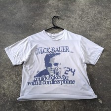 Jack Bauer Crop Top Shirt Womens M White Cropped Retro Y2K 24 TV Graphic Tee