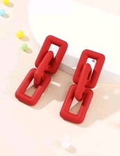 Womens Hollow Out Geo Link Drop Red Matte Acrylic Drop Dangle Earrings Gift Her