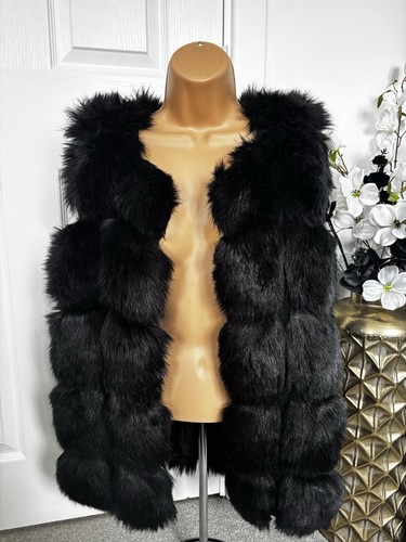 Black faux fur gilet - black,