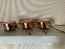 FRENCH VINTAGE COPPER/BRASS PANS. SET OF 3 MINETURE SAUCE SERVE PANS