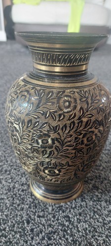 Vintage etched brass vase - , from