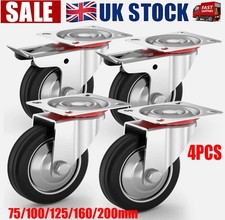 4X Heavy Duty 75 100 125 160 200mm Swivel Castor Wheels Trolley Furniture Caster