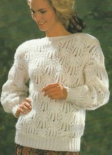 Ladies Lacy Knitting Pattern Slash neck Sweater DK 26-48"  532
