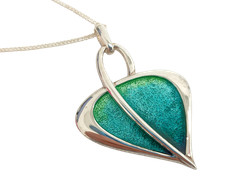 Ortak 925 Sterling Silver "Leah" Green & Blue Enamel Leaf Pendant & Chain 7.75g