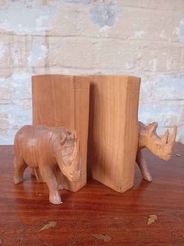 Vintage wooden carved rhino - wooden,
