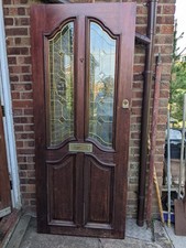 WOODEN EXTERNAL DOOR 78 X 32X1 3/4 IN 198X81X4.5 CM 2 GLASS PANES, FLORAL DESIGN