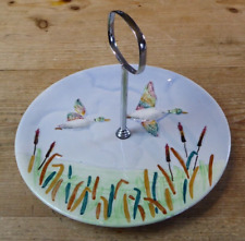 Vintage Shorter Pottery Flying Ducks 8.5" Cake Stand